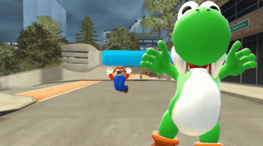 Mario Running And Chasing Yoshi GIF