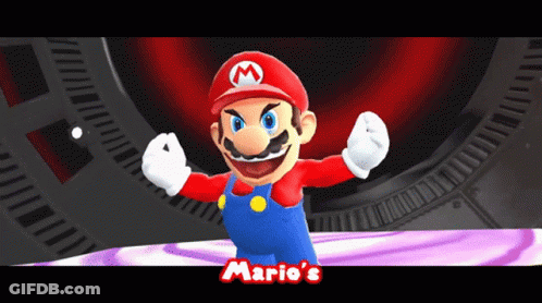 Mario Standing In Front Of Red Background GIF