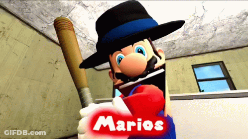 Mario Wearing Hat Holding Baseball Bat With Marios GIF