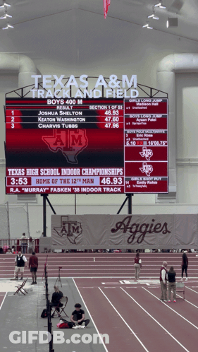 Maroon Gig 'Em Logo With Cowboy Carrying Football GIF