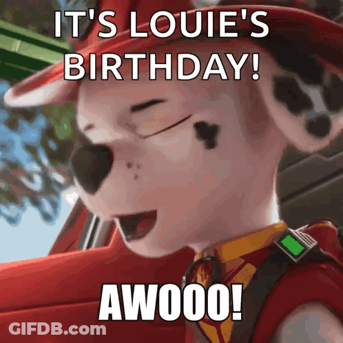Marshall From Paw Patrol Says It's Louie's Birthday GIF