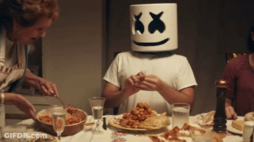Marshmallow Head Man Sitting At Table GIF