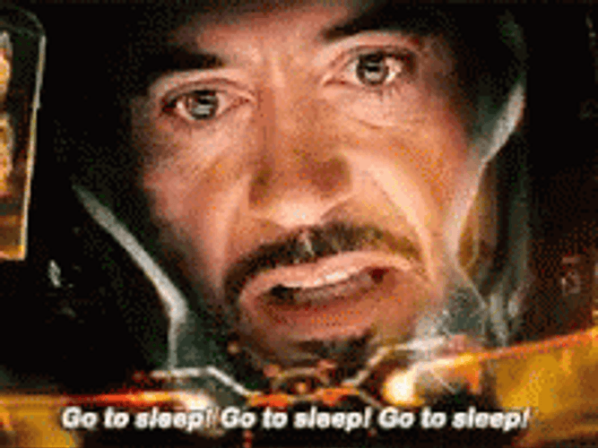 Marvel Avengers Iron Man Tony Stark Robert Downey Jr Go To Sleep GIF