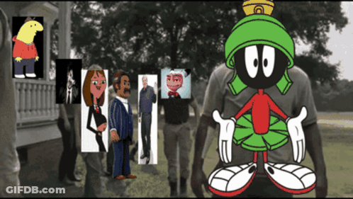 Marvin The Martian Is Standing In Front Of A Group Of Cartoon Characters GIF