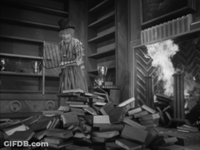 Marx Brothers Harpo Burning Books GIF