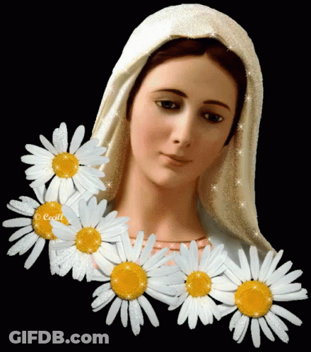 Mary Statue With Daisies GIF