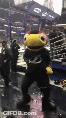 Mascot Dancing In Front Of Intel Sign GIF