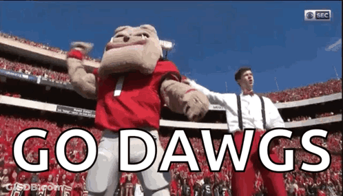 Mascot Dancing In Stadium Saying Go Dawgs GIF