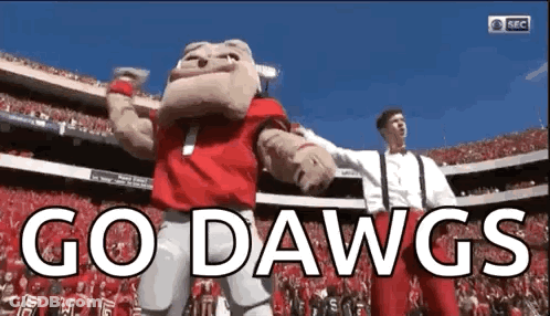 Mascot Dancing In Stadium Saying Go Dawgs GIF