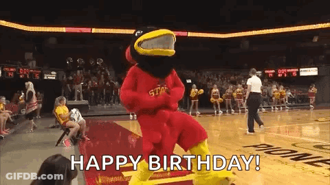 Mascot Dancing On Basketball Court Happy Birthday GIF