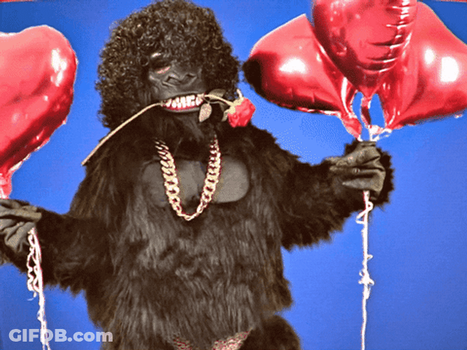 Mascot Gorilla With Heart Balloons GIF