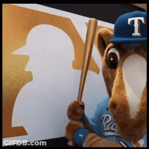 Mascot Holding Baseball Bat With T GIF