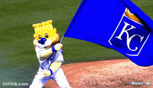 Mascot Holding Blue Flag With KC GIF