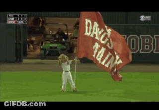 Mascot Holding Flag Saying Dags Min GIF