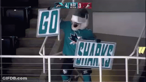 Mascot Holding Go Sharks Sign GIF