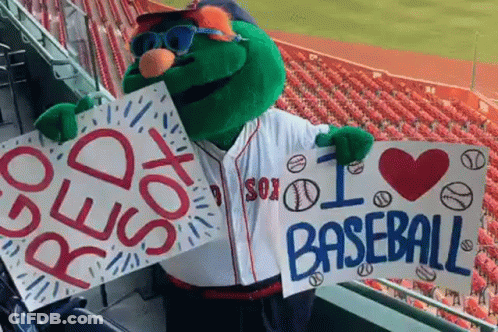 Mascot Holding I Love Baseball Signs GIF