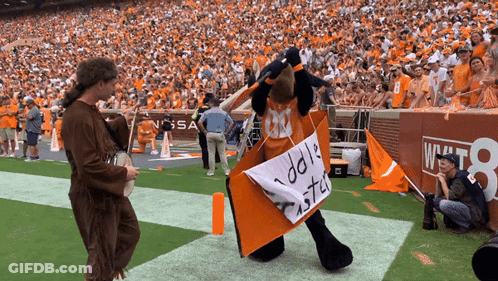 Mascot Holding Stop Sign GIF
