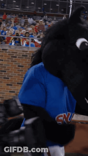Mascot In Blue Shirt Saying SNL GIF