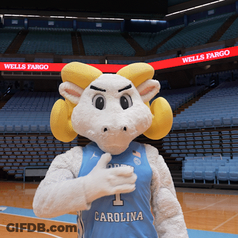 Mascot In Carolina Jersey At Wells Fargo Sign GIF