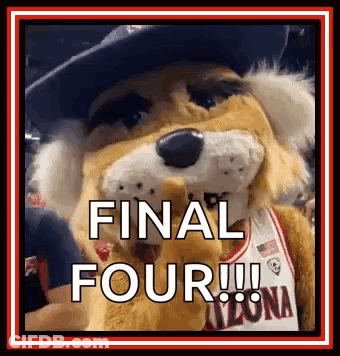 Mascot In Cowboy Hat And Basketball Jersey Saying Final Four GIF