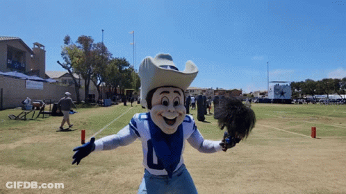 Mascot In Cowboy Hat And Jersey Number 4 GIF