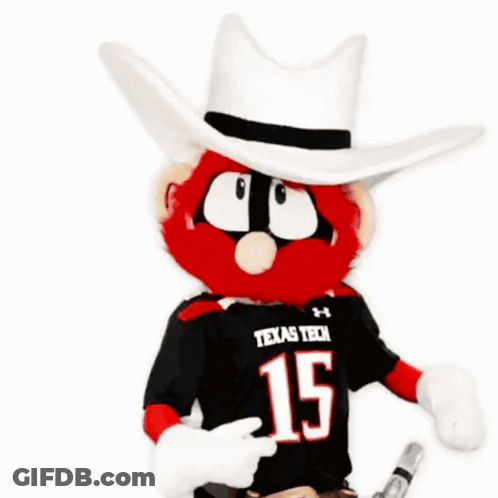 Mascot In Cowboy Hat And Texas Tech 15 Jersey GIF