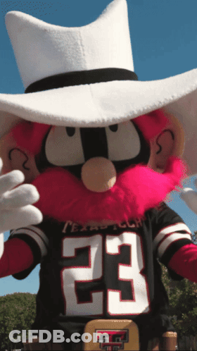 Mascot In Cowboy Hat And Texas Tech Jersey GIF