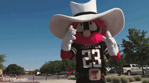 Mascot In Cowboy Hat And Texas Tech Jersey GIF