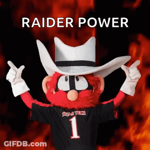 Mascot In Cowboy Hat And Texas Tech Shirt GIF