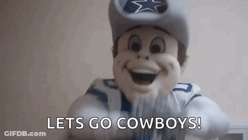 Mascot In Cowboy Hat Saying Lets Go Cowboys GIF