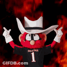 Mascot In Cowboy Hat With Number 1 GIF
