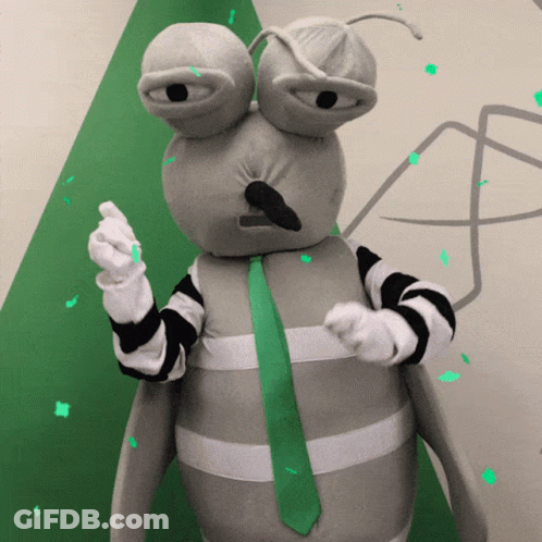 Mascot In Gray And White Striped Outfit And Tie GIF