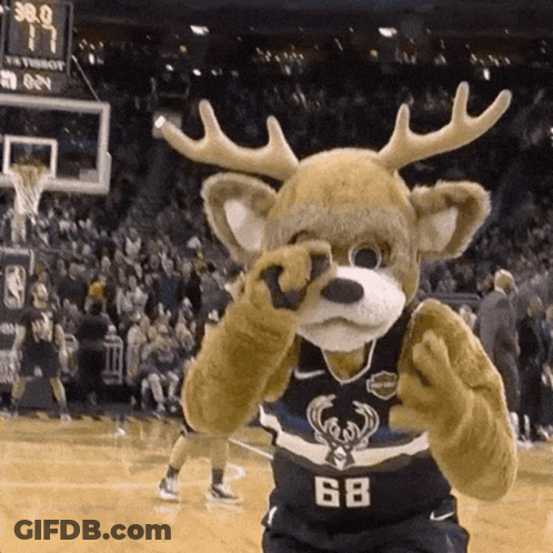 Mascot In Jersey Number 68 On Basketball Court GIF