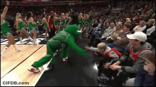 Mascot In Number 10 Jersey Shaking Child's Hand GIF