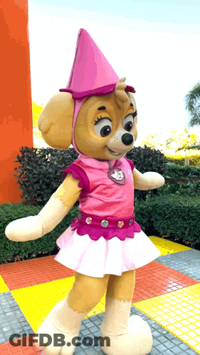 Mascot In Pink Top And Pink Hat GIF