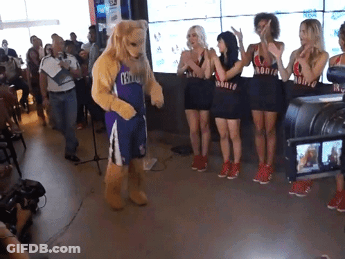 Mascot In Purple Jersey Saying Kings GIF