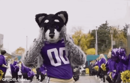 Mascot In Purple Shirt With Number 00 GIF