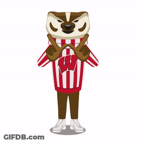 Mascot In Red And White Striped Shirt With Letter W GIF