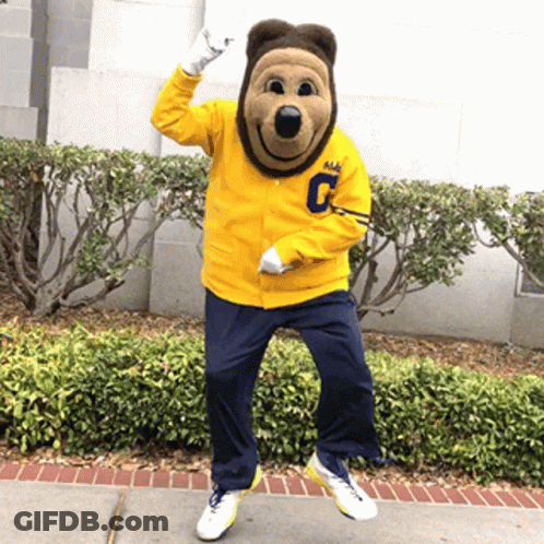 Mascot In Yellow Jacket With Letter C GIF