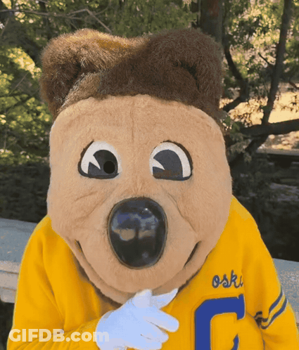 Mascot In Yellow Sweatshirt With Letter C GIF