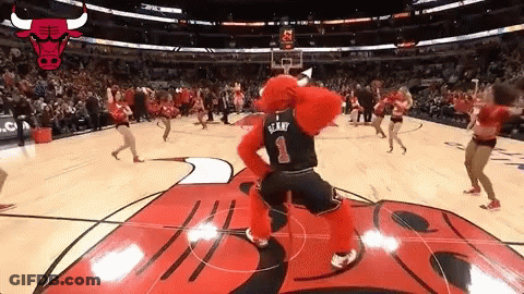Mascot Number 1 Dancing On Basketball Court GIF