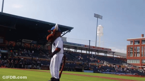 Mascot On Baseball Field In Front Of Pennzoil Stadium GIF