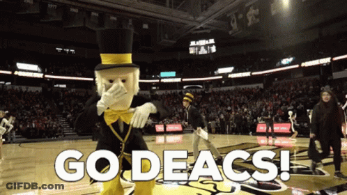 Mascot On Basketball Court Saying Go Deacs GIF