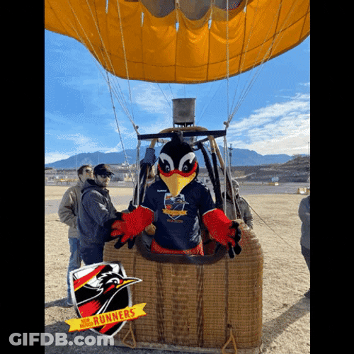 Mascot On Hot Air Balloon Lift Off GIF