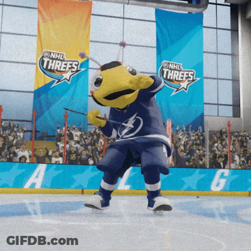 Mascot On Ice With NHL Threes Banners GIF