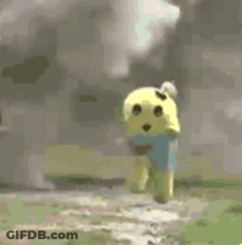 Mascot Running Fast From Explosion GIF