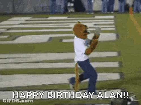 Mascot Running On Football Field Happy Birthday Alan GIF