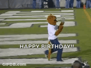 Mascot Running On Football Field Saying Happy Birthday GIF