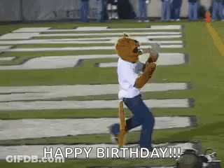 Mascot Running On Football Field Saying Happy Birthday GIF