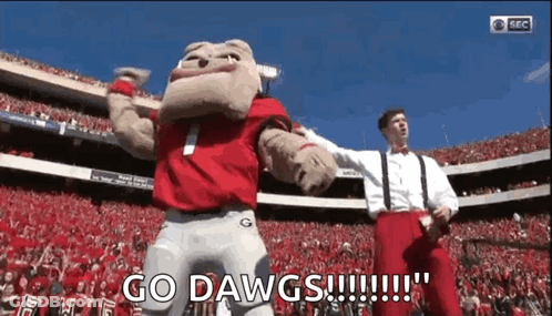 Mascot Saying Go Dawgs In Stadium GIF